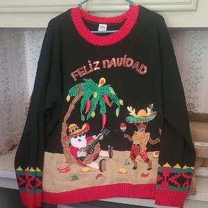 Holiday Time Black and Red Feliz Navidad Sweater